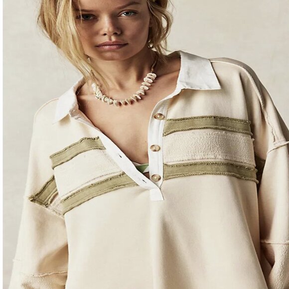 Free People Blair Oversized Sweatshirt Dress, New, Oatmeal Combo, Small - Picture 2 of 7